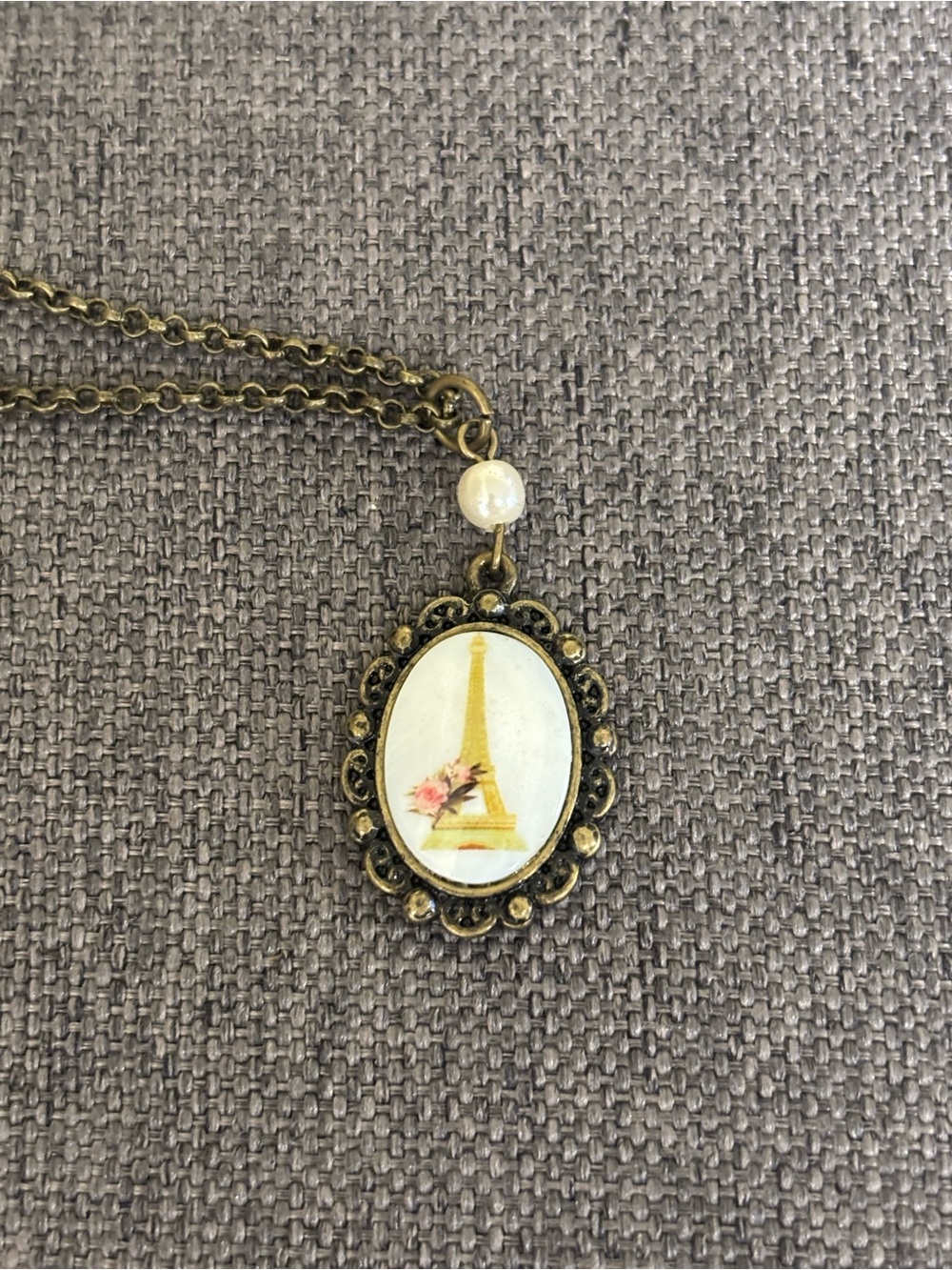 Forever 21 Antique Gold Eiffel Tower Pendant Necklace - White Accent